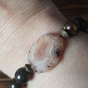 Bronzite & Rare Condor Agate Wire Bracelet Size 9